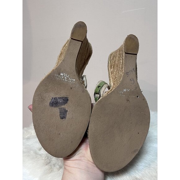 Y2K Vintage Green Leather Wedge Espadrille Sandals w Strap Detail+Studs Size 7.5 - Picture 6 of 6